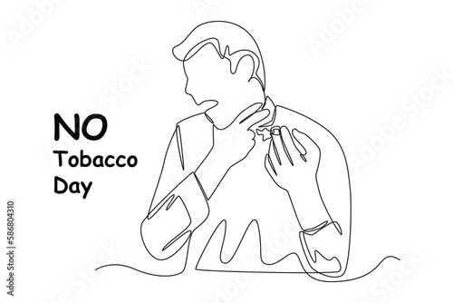Continuous one-line drawing a man getting a sore throat when smoking. No tobacco day concept single line draws design graphic vector illustration