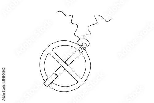 Continuous one-line drawing no smoking sign. No tobacco day concept single line draws design graphic vector illustration