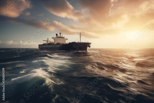 Gas tanker sailing in ocean. Generative AI. © Bargais