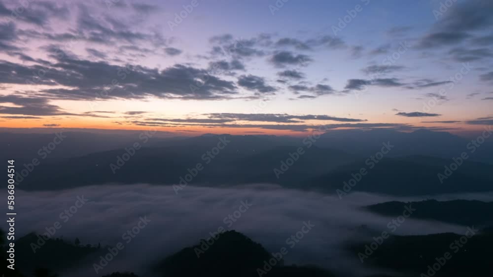 Time lapse the morning landscape under the beautiful cloud valley as the mist moves around the hill after a night of accumulation making the highlands more peaceful and worth living Time lapse the morning landscape under the beautiful cloud valley as the mist moves around the hill after a night of accumulation making the highlands more peaceful and worth living