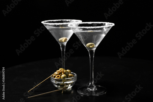 Wallpaper Mural Glasses of tasty martini with olives on black background Torontodigital.ca