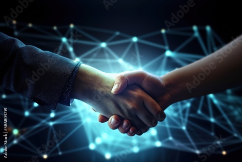 Shaking hands at the conclusion of a business deal. Generative AI.