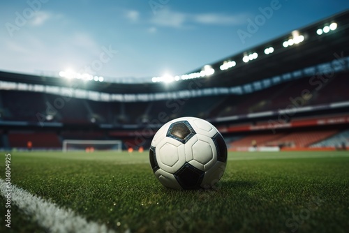 Soccer ball in corner, background of the stadium. Generative AI.