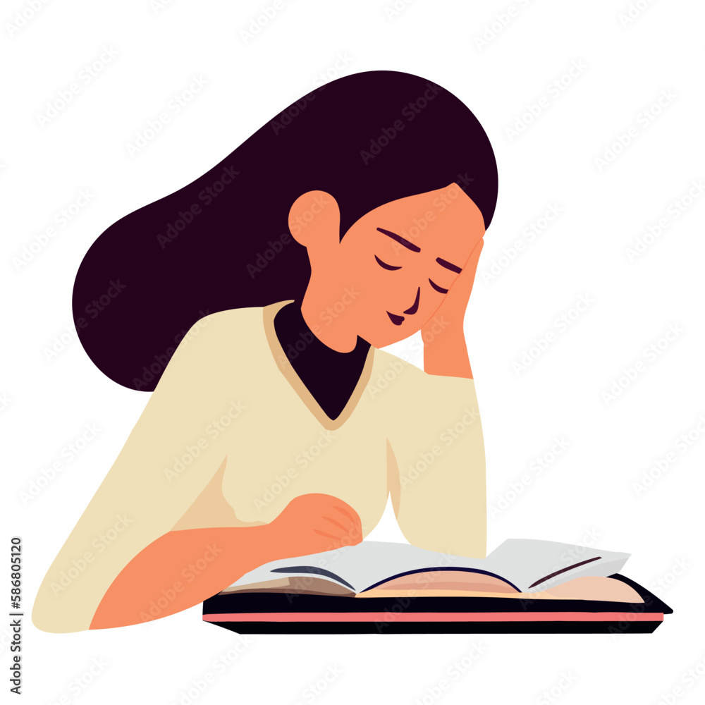 woman Reading textbook student studying