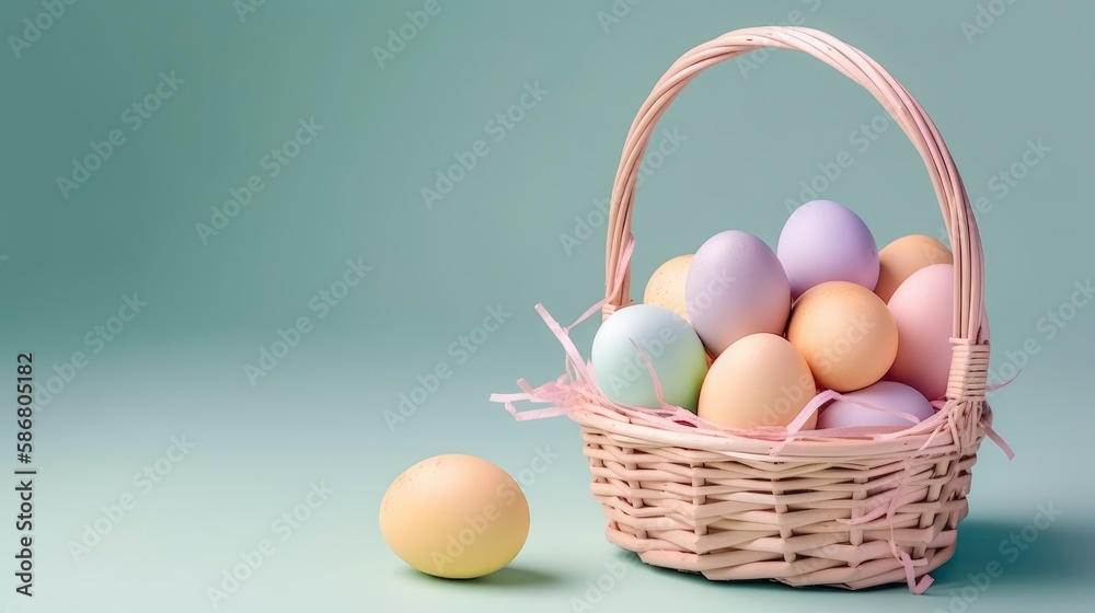 A basket of colorful easter eggs on a table. Generative AI A basket of colorful easter eggs on a table. Generative AI
