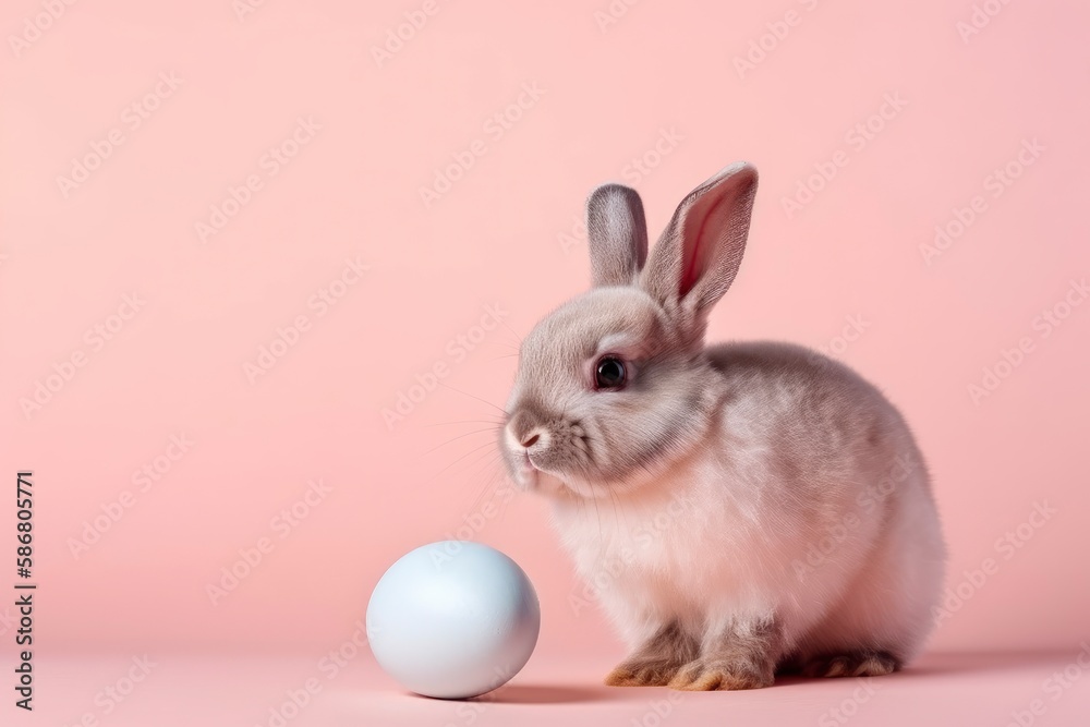 A bunny and an egg on a pink background. Generative AI A bunny and an egg on a pink background. Generative AI