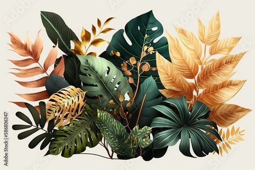 A Picture of Exotic Beauty  Tropical Leaves and Foliage Arrangement  Isolated on White Background - Generative AI