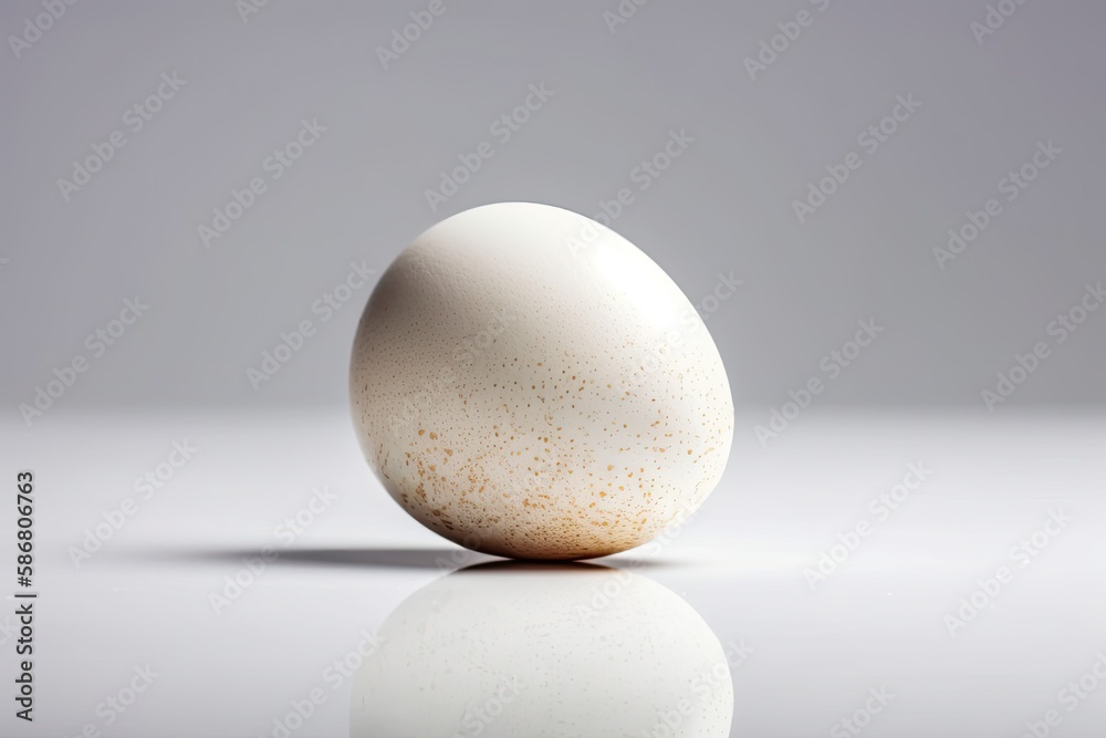 white egg resting on a wooden table. Generative AI white egg resting on a wooden table. Generative AI