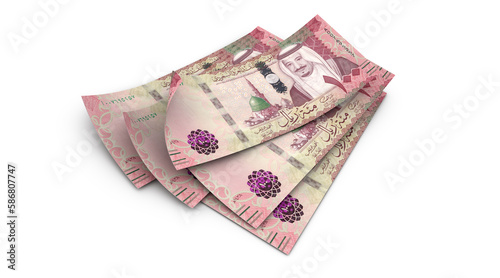 3d 100 one hundred Saudi Riyals banknotes of king Salman Bin Abdulaziz of Saudi Arabia, banknotes isolated on white background and ambient occlusion photo
