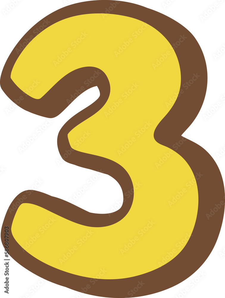 Cute hand-drawn style colorful number 3 with three-dimensional Cute hand-drawn style colorful number 3 with three-dimensional