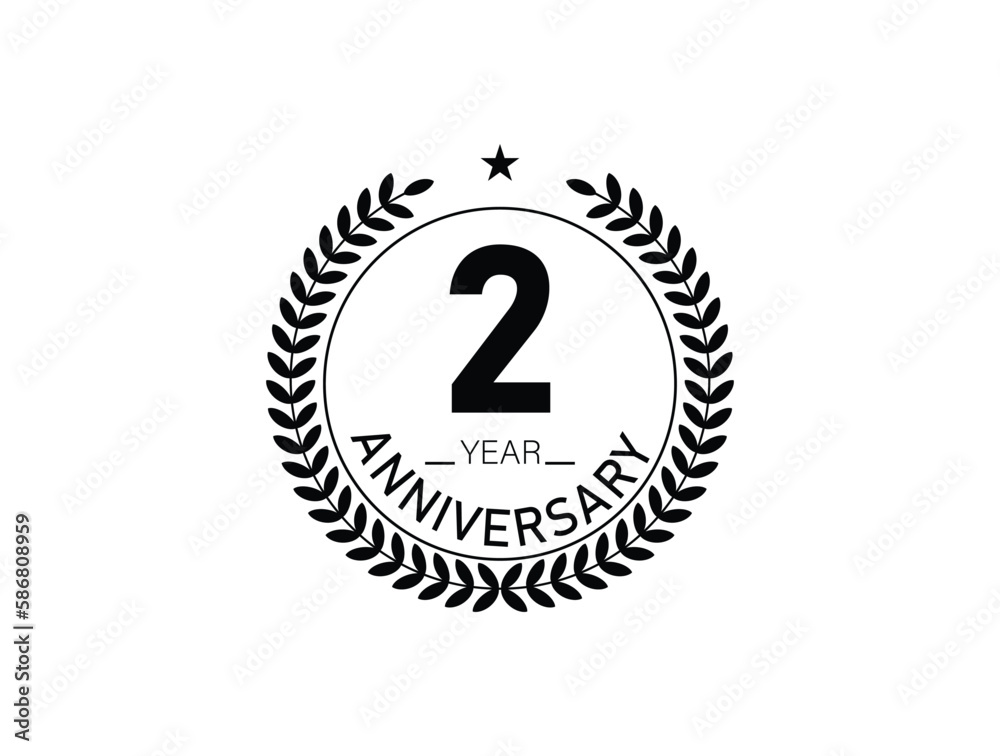 2 years anniversary logo template isolated on white, black and white background. 2th anniversary logo.