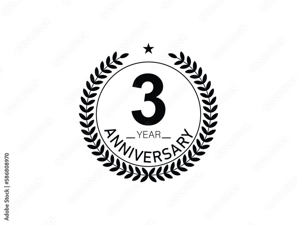 3 years anniversary logo template isolated on white, black and white background. 3th anniversary logo. 3 years anniversary logo template isolated on white, black and white background. 3th anniversary logo.