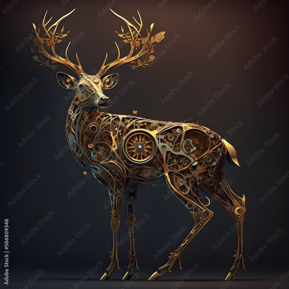 Metal deer in steampunk style