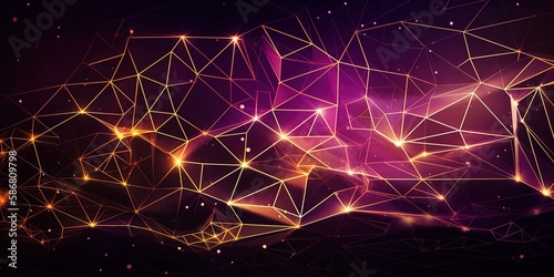 Gold purple Gradient Digital Polygons: A Network Grid Fusion background wallpaper in 8K created with generative ai technology