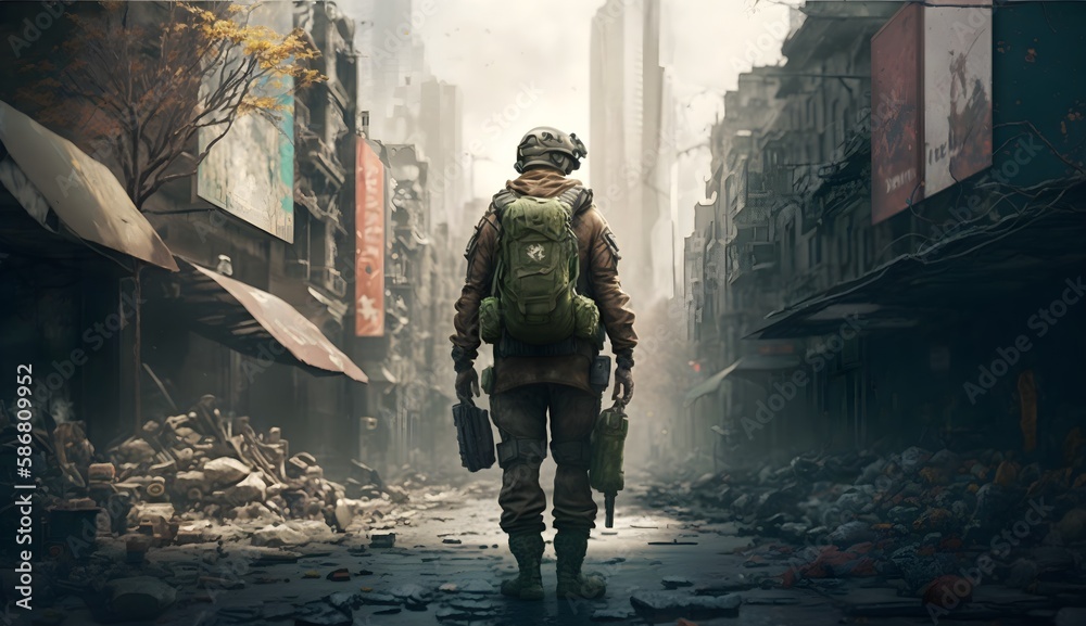 Soldier War in Ukraine explosions on backround illustration generative ai Soldier War in Ukraine explosions on backround illustration generative ai