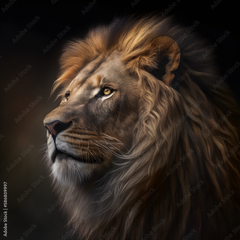 custom made wallpaper toronto digitalPortrait of a male lion with dark mane - Generative AI