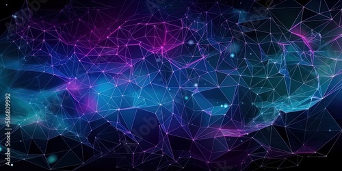 Blue purple Gradient Digital Polygons: A Network Grid Fusion background wallpaper in 8K created with generative ai technology