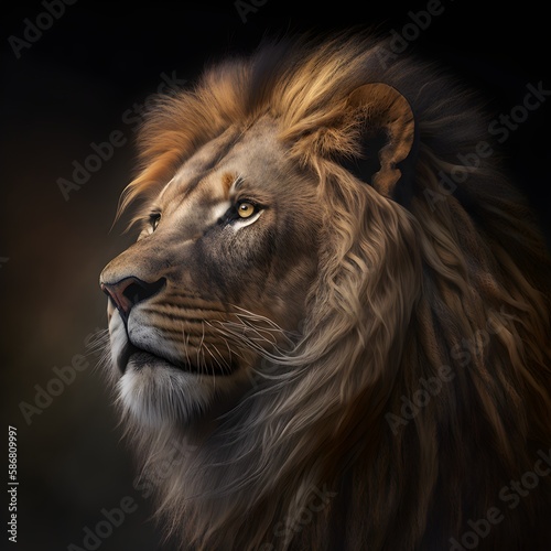 Wallpaper Mural Portrait of a male lion with dark mane - Generative AI Torontodigital.ca
