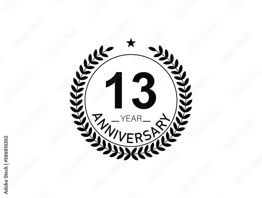 Fototapeta premium 13 years anniversary logo template isolated on white, black and white background. 13th anniversary logo.