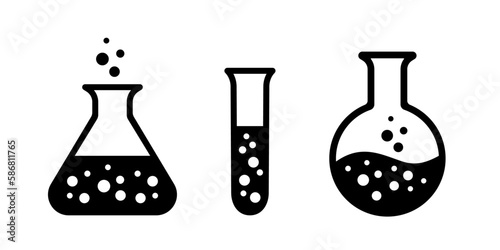 Chemical retorts black icons collection. Vector elements on white background. Best for print, package, mobile apps, UI and web design.