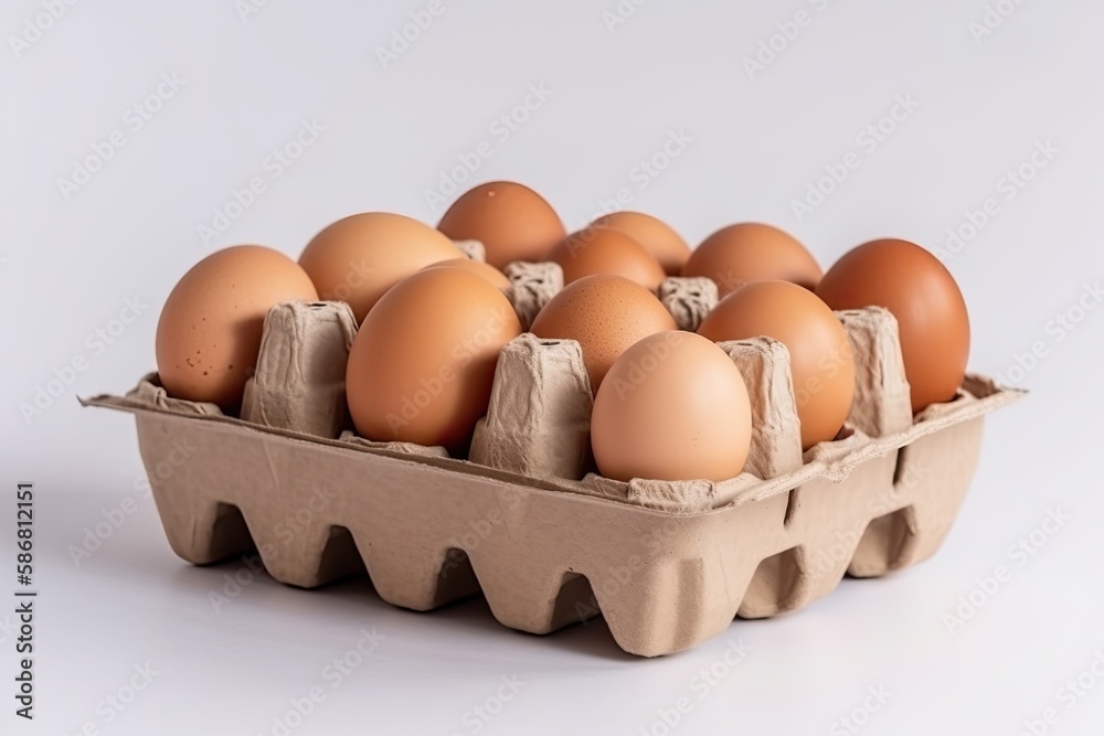 carton of eggs on a plain white background. Generative AI