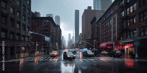 New York city under rainstorm photography. Generative AI © Fernando