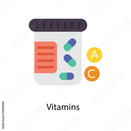 Vitamins Vector Flat Icons. Simple stock illustration stock
