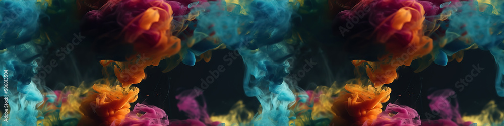 Obraz premium Awe-inspiring photography of stunningly colorful smoke set against a sleek black background.