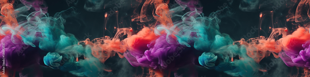 Obraz premium Breathtaking display of colorful smoke against a dramatic black backdrop.