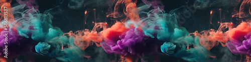 Breathtaking display of colorful smoke against a dramatic black backdrop.