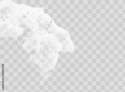 Beer foam isolated on transparent background. White soap froth texture with bubbles, seamless border, foamy frame. Sea or ocean wave, laundry cleaning detergent spume, realistic 3d vector illustration