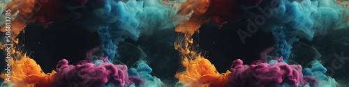 Breathtaking display of colorful smoke against a dramatic black backdrop.