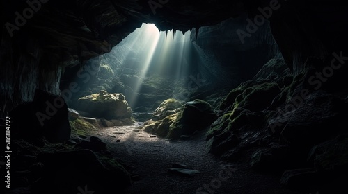 Light at the end of a tunnel: Shining Light Through Dark Tunnel Cave in 8K created with generative ai technology
