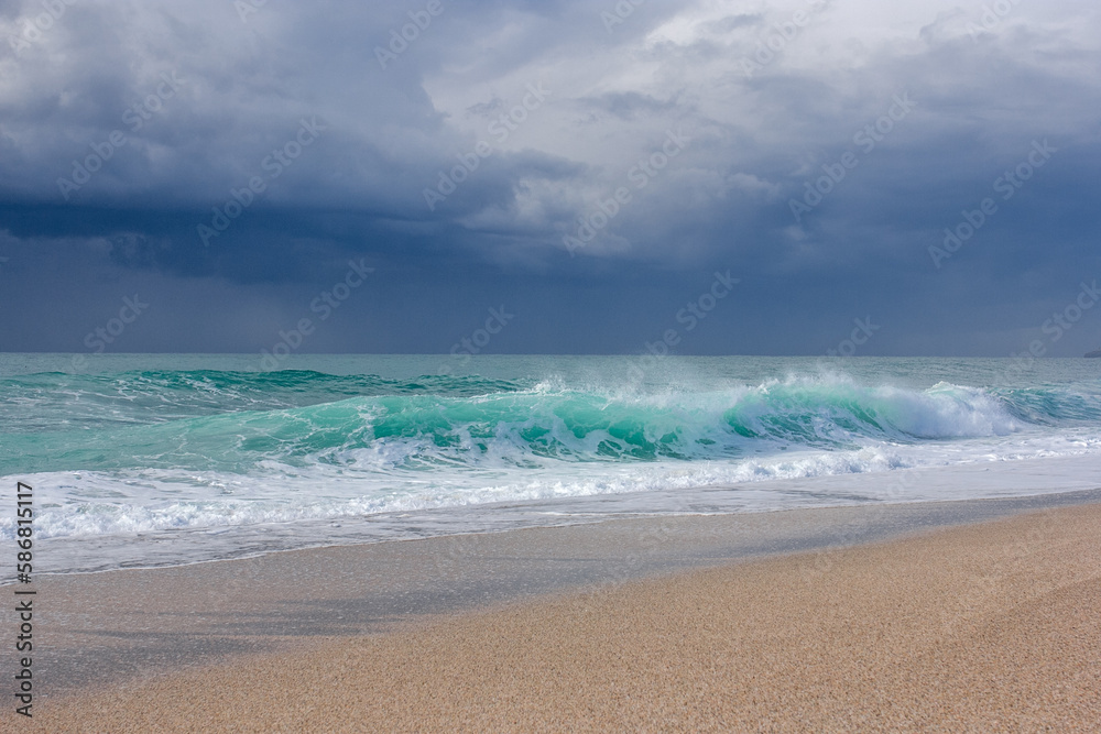 Big storm waves of Mediterranean sea on Alanya beach Turkey coast Big storm waves of Mediterranean sea on Alanya beach Turkey coast
