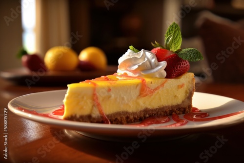 Delicate Delicious Cheesecake with Lemon and Strawberry for Dessert  Created With Generative AI Illustration