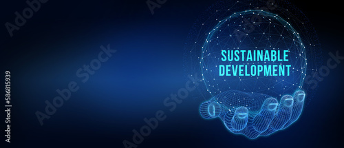 SUSTAINABLE DEVELOPMENT inscription, cloud technology concept. Business, Technology, Internet and network concept. 3d illustration