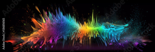 Festival concept Design. Soundwave explosion. Electronic music. EDM. Colorful widescreen Background. Superwide. Multicolor Design. Wide. Generative AI