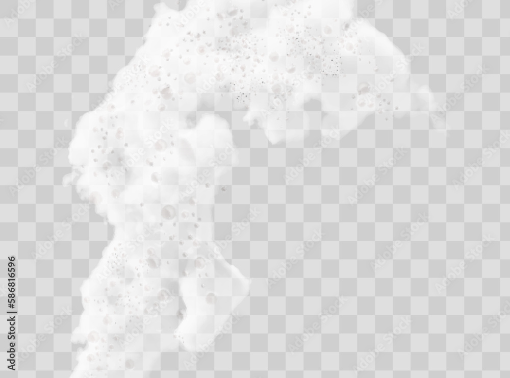Beer foam isolated on transparent background. White soap froth texture with bubbles, seamless border, foamy frame. Sea or ocean wave, laundry cleaning detergent spume, realistic 3d vector illustration - obrazy, fototapety, plakaty 