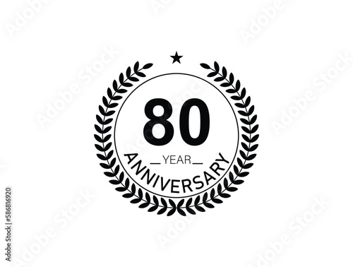 80 years anniversary logo template isolated on white, black and white background. 80th anniversary logo.