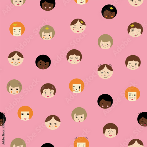 Feminine look, abstract personage, mascot design, funny face, cute icon.