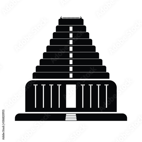 South Indian ancient stone architecture temple silhouette vector banner, poster design.