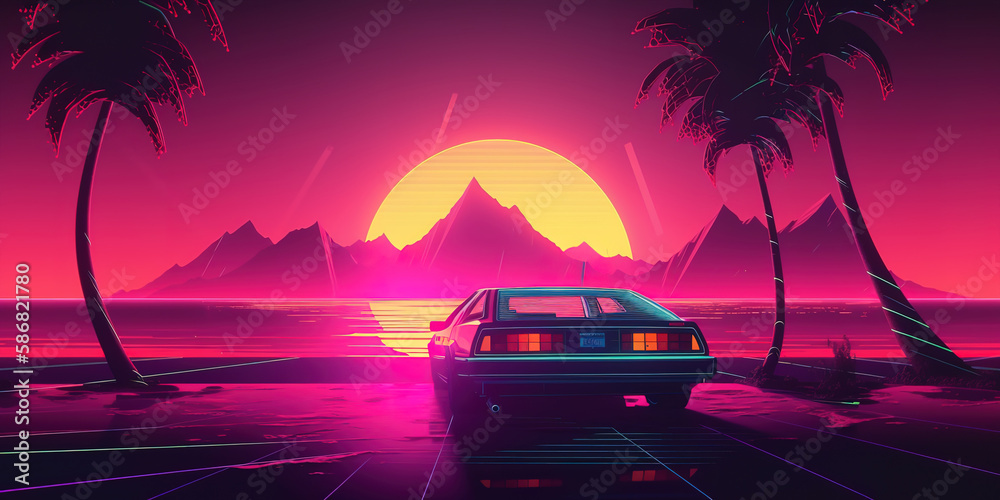 Vibrant and retro Synthwave Retrowave wallpaper with a cool neon design