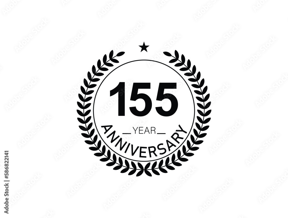155 years anniversary logo template isolated on white, black and white background. 155th anniversary logo.
