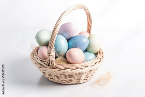 basket overflowing with vibrantly colored Easter eggs. Generative AI