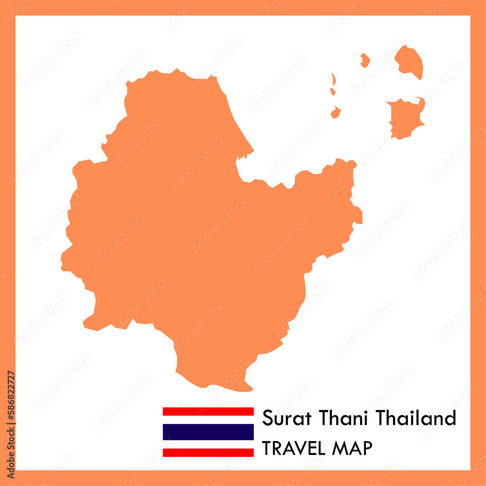 Surat Thani province orange map is one of Thailand with flag icon.