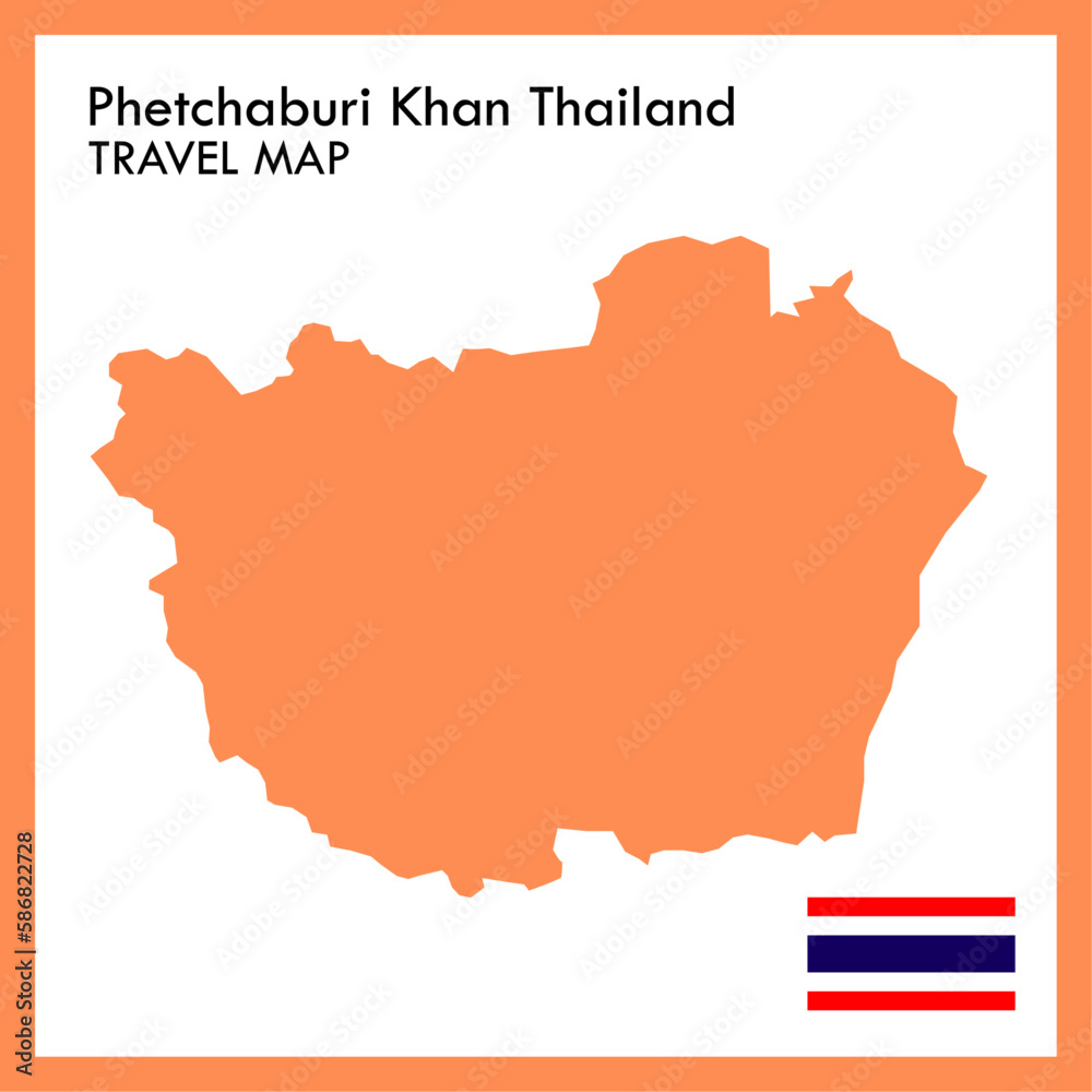 Orange Map Phetchaburi province is part of Thailand with flag picture.