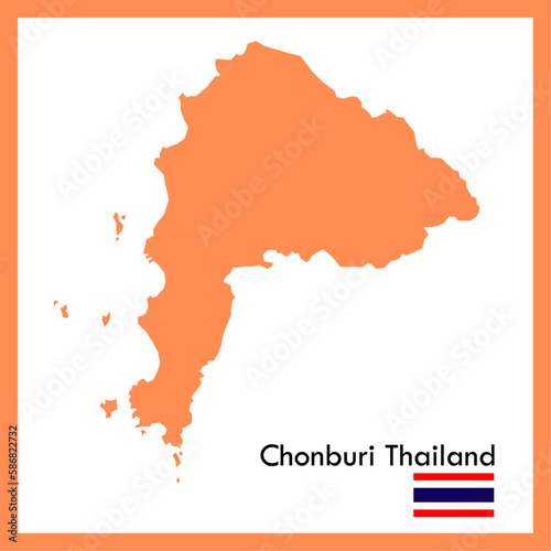 Orange Map Chonburi Province is a part of Thailand with a flag.