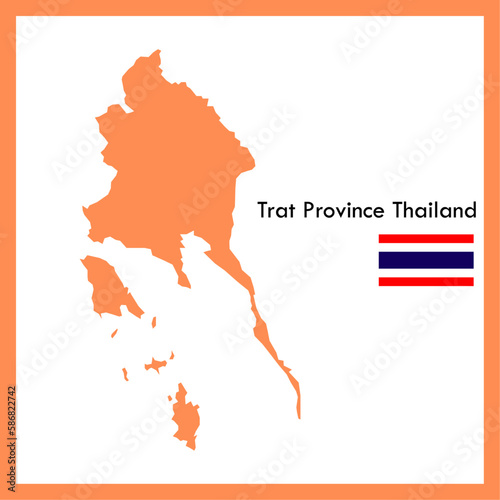 Orange Map Trat Province is part of Thailand with flag picture.