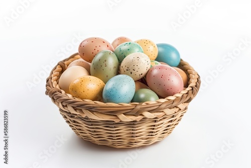 basket overflowing with vibrant and colorful Easter eggs. Generative AI