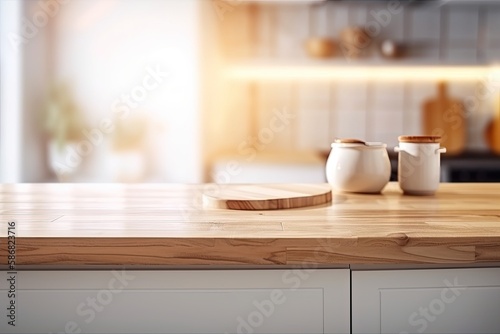 wooden cutting board on a kitchen counter. Generative AI